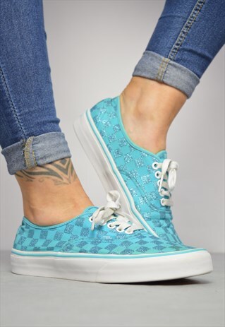 VINTAGE 90S VANS BLUE SPARKLY CHECKED SKATE SHOES TRAINERS