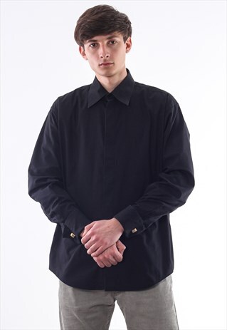 VINTAGE YVES SAINT LAURENT FRENCH CUFF 90S BLACK LONG SLEEVE