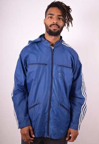 ADIDAS MENS VINTAGE RAIN JACKET MEDIUM BLUE 90S