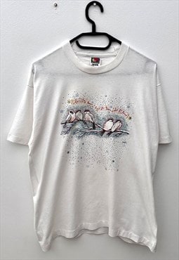 Vintage let it snow bird white T-shirt large single stitch 