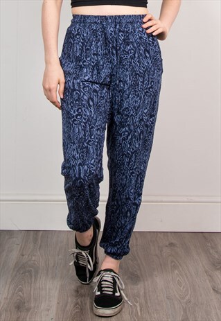 90'S VINTAGE BLUE PATTERNED HAREM LOOSE FIT STYLE TROUSERS