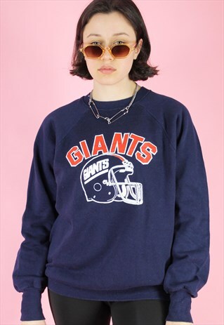 VINTAGE 90S SWEATSHIRT JUMPER IN BLUE WITH GIANTS PRINT