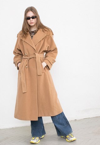 VINTAGE CAMEL WOOL MAXI COAT DOUBLE BREASTED OVERSIZED