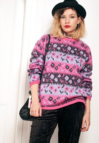KNIT JUMPER - 90S VINTAGE PINK SWEATER