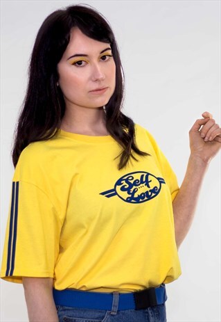 SELF CARE YELLOW SLOGAN PRINT T SHIRT