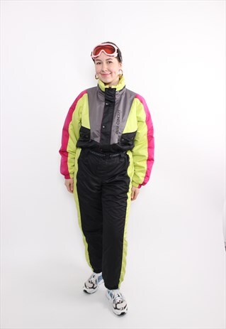90s black one piece ski suit, vintage ski jumpsuit, women 