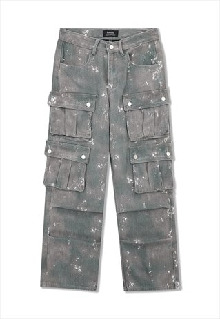 Utility jeans cargo pocket denim pants distressed joggers