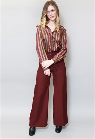 VINTAGE 1980'S METALLIC STRIPE OPEN COLLAR BLOUSE