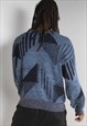 VINTAGE ABSTRACT CRAZY PATTERNED JUMPER BLUE