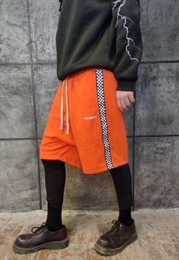 SKA Check sports shorts elastic skater overalls in orange