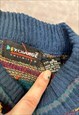 VINTAGE KNITTED JUMPER ABSTRACT PATTERNED GRANDAD SWEATER