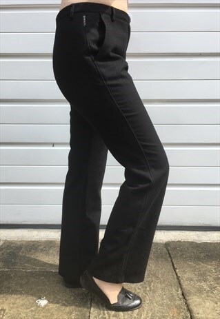 WOMENS VINTAGE ARMANI TROUSERS BLACK WOOL STRAIGHT LEG PANTS