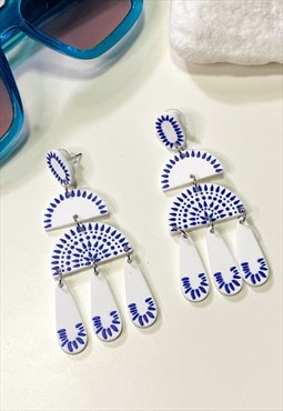 Blue and White Chandelier Earrings