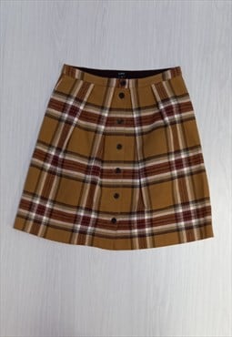 90's Vintage Skirt Brown Check Tartan Mini