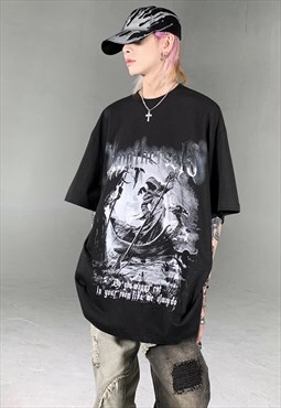 Black Graphic Cotton T shirt tee