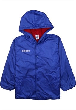 Vintage 90's Adidas Windbreaker Hooded Button Up Blue Large