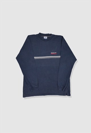 VINTAGE 90S REEBOK EMBROIDERED LOGO SWEATSHIRT IN NAVY BLUE