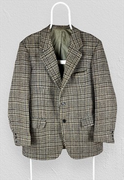 Vintage Harris Tweed Blazer Jacket Check Beige Mens 42