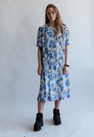 VINTAGE MIDI BLUE FLORAL DRESS