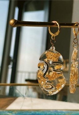 Abstract face, gold leaf earrings