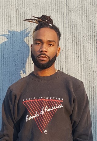 80S 90S SPORTSWEAR FADED BLACK BANDS IN AMERICA SWEATSHIRT