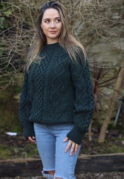 Irish 90's Green Chunky Knit  Aran Fisherman Jumper