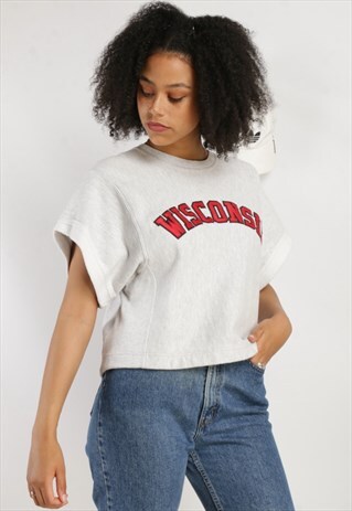 VINTAGE CHAMPION REWORKED CROPPED SWEATSHIRT IN GREY Z546