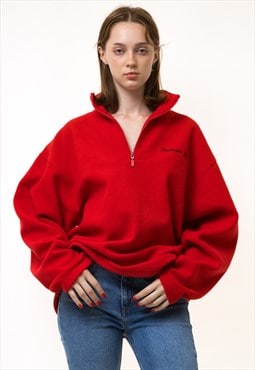 90s Vintage Reebok 1/4 Zip Unisex Red Fleece Jumper 19245