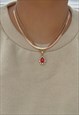 ROUGE. RED CRYSTAL AND ROSE GOLD SNAKE CHAIN NECKLACE SET