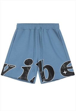 Vibe slogan shorts premium Ken skater pants in blue