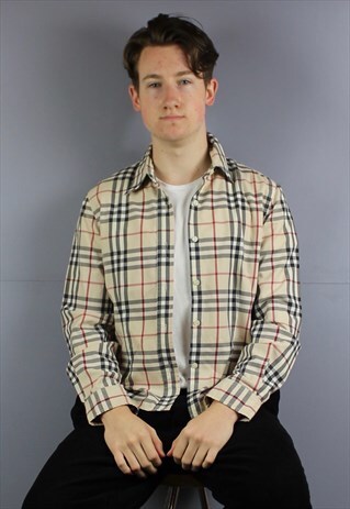 VINTAGE BURBERRY NOVA CHECK SHIRT IN BEIGE WITH ENGRAVED BUT