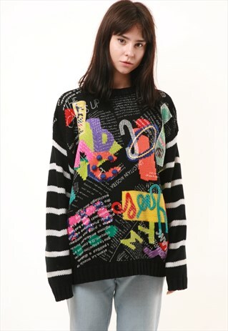 80S VINTAGE COZY PATTERN WOOL KOREA KNITWEAR JUMPER 555