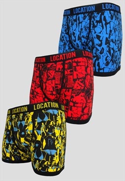Mens Location Boxer 3 Pack Cotton Stretch Rude Naughty CM5