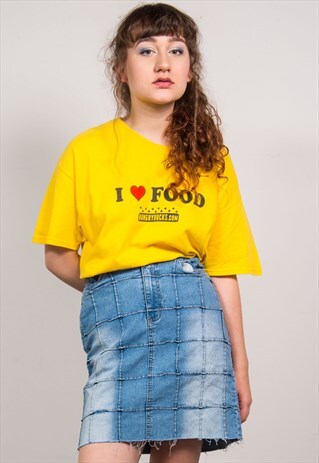 VINTAGE 90'S LIGHT BLUE DENIM CHECKED FRAYED HEM MINI SKIRT