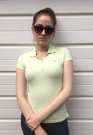 WOMENS YELLOW TOMMY HILFIGER POLO SHIRT SHORT SLEEVE COLLAR