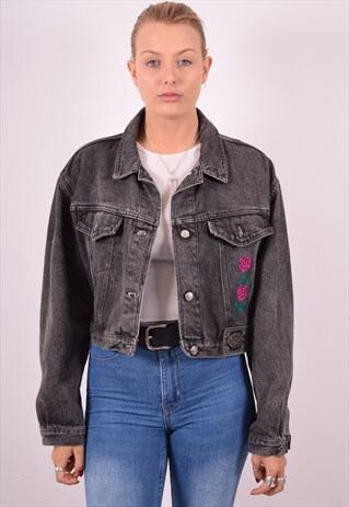 WOMENS VINTAGE DENIM JACKET LARGE GREY 90S