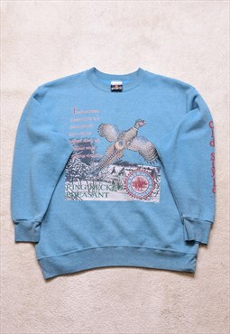Vintage 90s Blue Pheasant Print Sweater