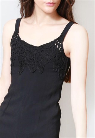 VINTAGE 1980'S BLACK APPLIQUE CREPE SPORTSTAFF JUMPSUIT