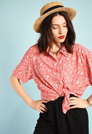 VINTAGE 90'S RETRO PARIS CHIC FLORAL BLOUSE TOP