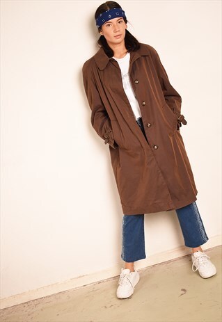VINTAGE 80'S RETRO OVERSIZED MINIMALIST MAC COAT IN BROWN