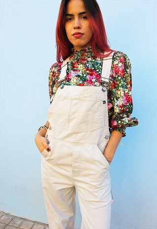 STONE COLOURED DENIM CASUAL FIT DUNGAREES