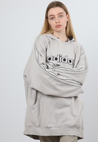 VINTAGE ADIDAS XL BIEGE EMBROIDERED LOGO REWORKED HOODIE