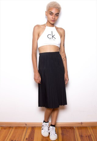 VINTAGE 80S BLACK SCHOOL GIRL PLEATED SKIRT ID:8006