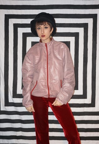 VINTAGE 80'S RED AND WHITE FLEECE LINED JACKET