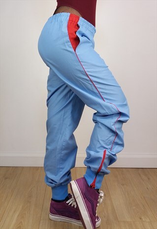 VINTAGE 90'S LIGHT COTTON COLOUR-BLOCK TROUSERS IN SKY BLUE