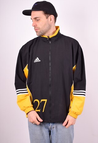 ADIDAS MENS VINTAGE TRACKSUIT TOP JACKET LARGE BLACK 90S