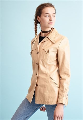 VINTAGE 70S LEATHER NEUTRAL TRENCH JACKET