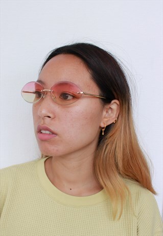 VINTAGE PINK YELLOW OMBRE OVAL 90S ERA SUNGLASSES