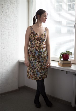 VINTAGE 80'S MIDI PATTERNED TRANSPARENT SLEEVELESS DRESS
