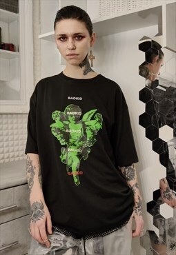Angel print t-shirt grunge top bad kid slogan tee in black